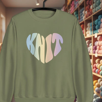 Pastel Knit Heart Sweatshirt Military Green / S