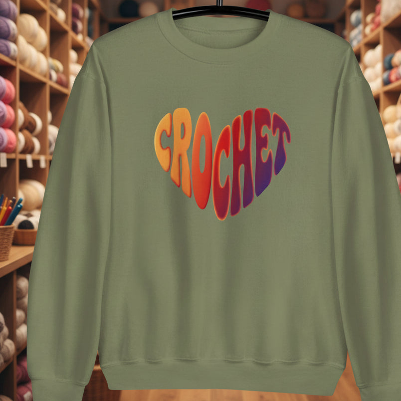 Sunset Crochet Heart Sweatshirt Military Green / S
