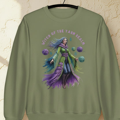 Witch of the Yarn Realm Sweatshirt Military Green / S
