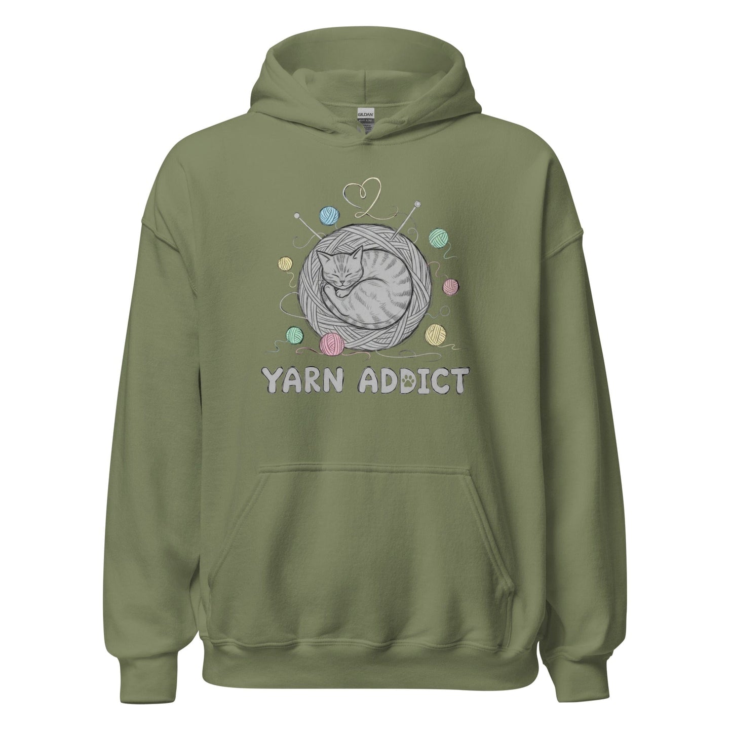 Yarn Addict Sketch Hoodie Military Green / S