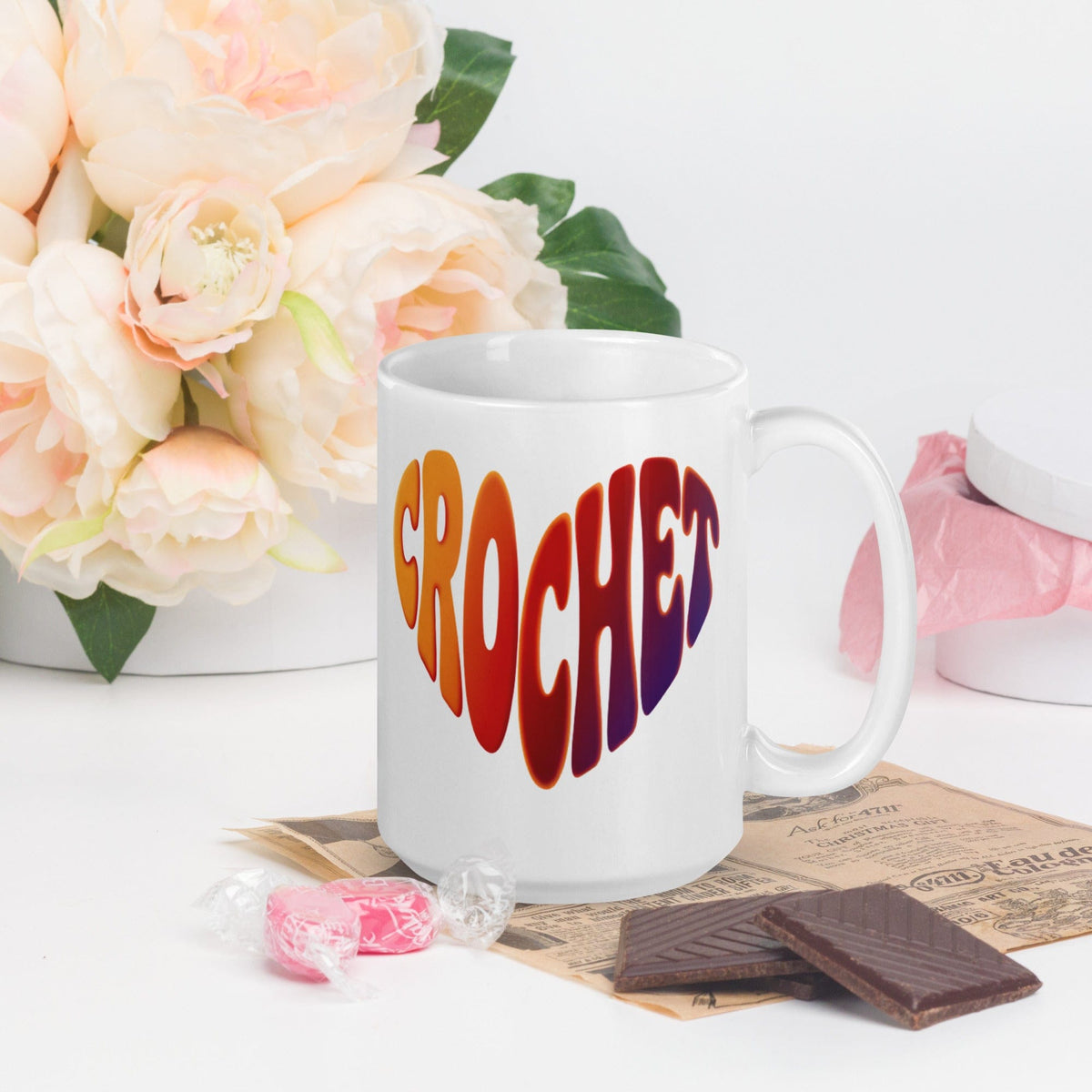Crochet Heart Sunset Mug 15 oz