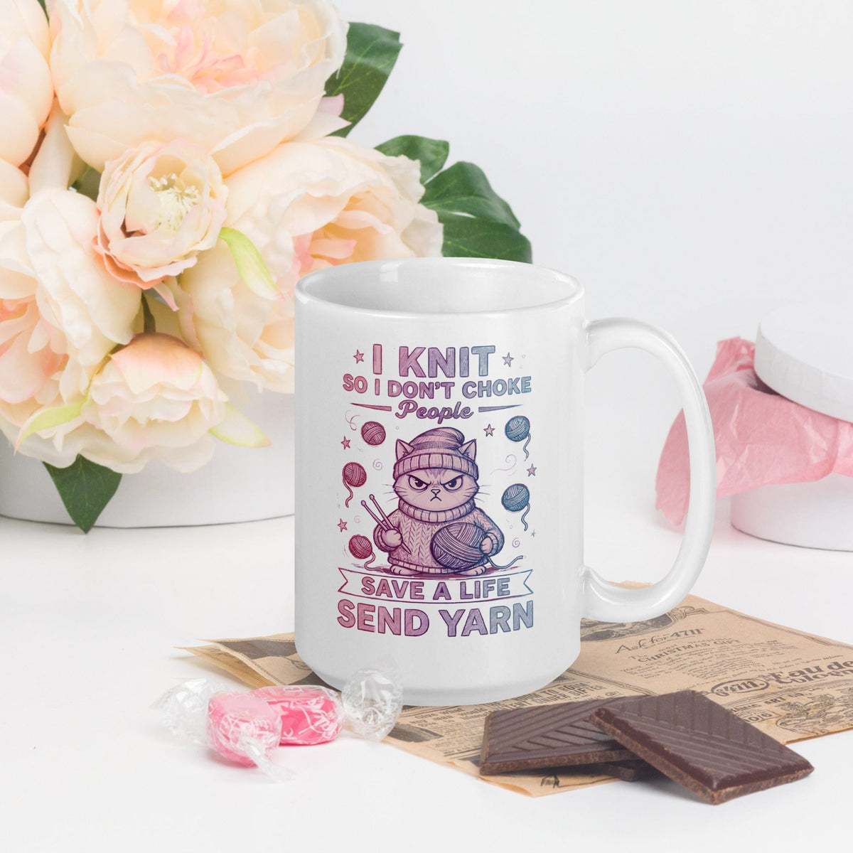 I Knit So I Don't Choke People Mug 15 oz