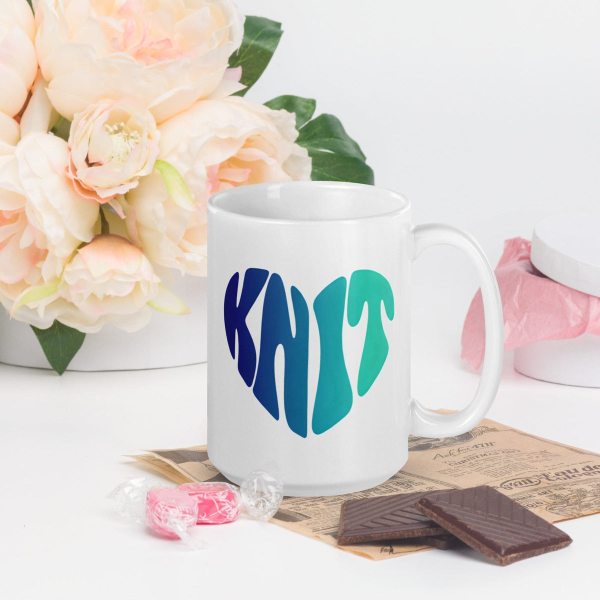 Knit Heart Blues Mug 15 oz