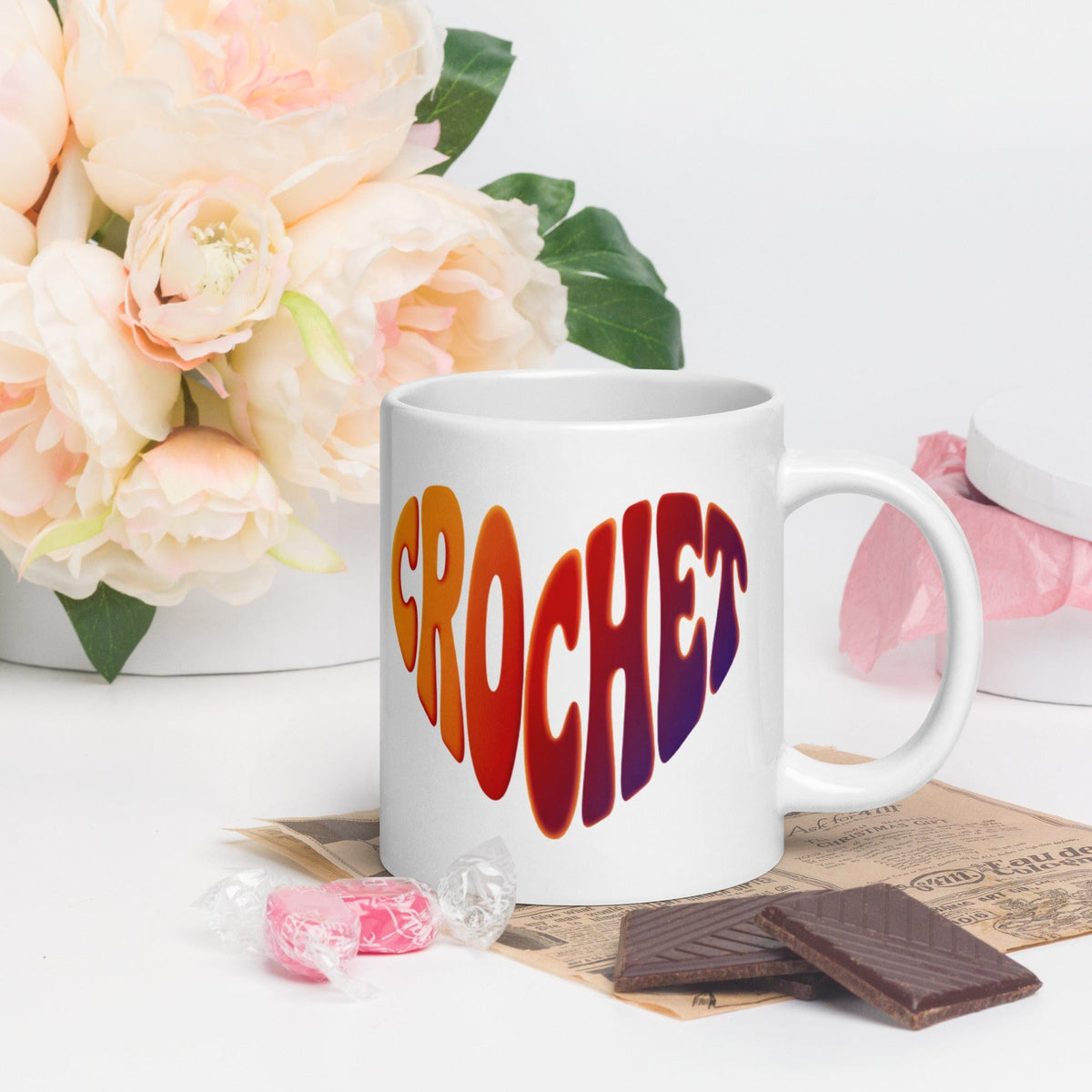 Crochet Heart Sunset Mug 20 oz