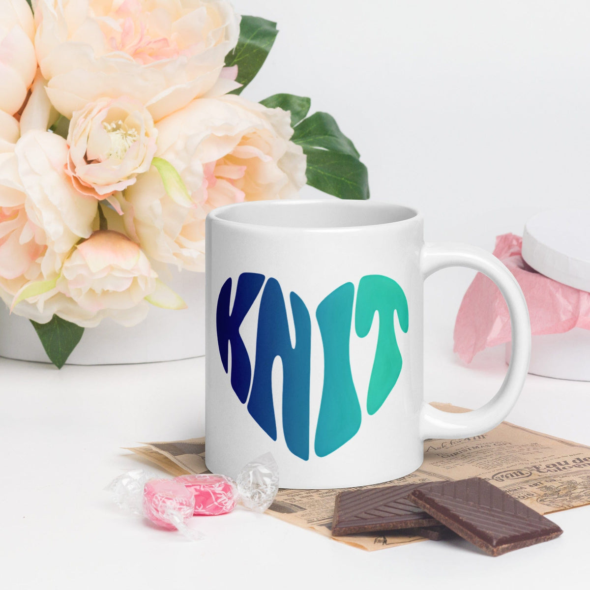 Knit Heart Blues Mug 20 oz