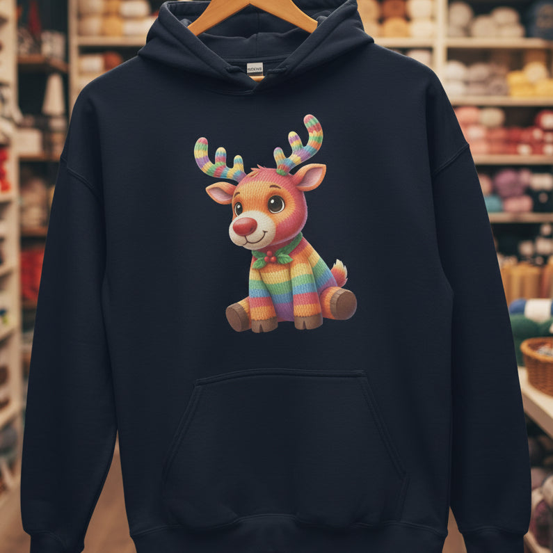 Knitted Reindeer Hoodie Navy / S
