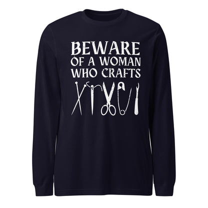 Beware of a woman who Crafts Long Sleeve Tee Navy / XS