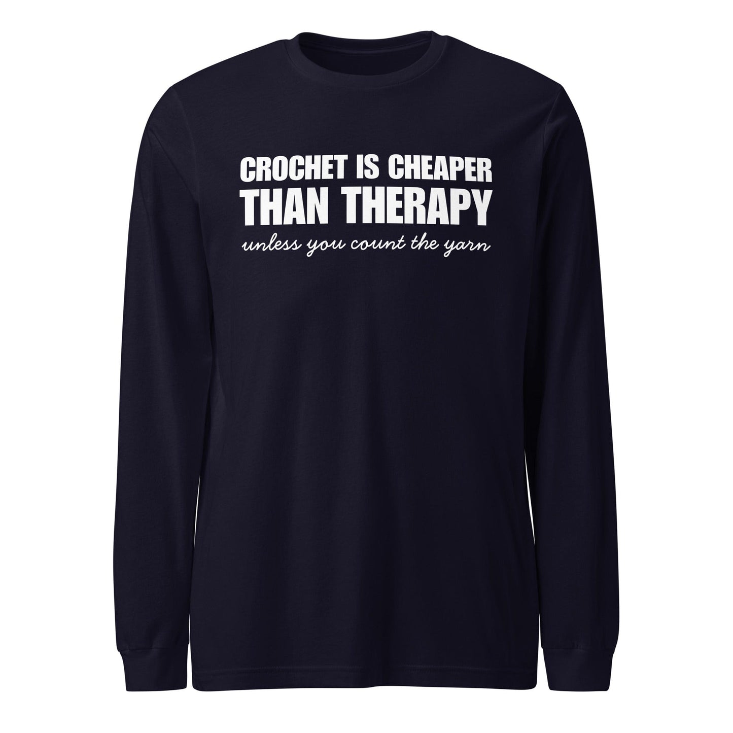 Crocheting is Cheaper Long Sleeve Tee Navy / XS