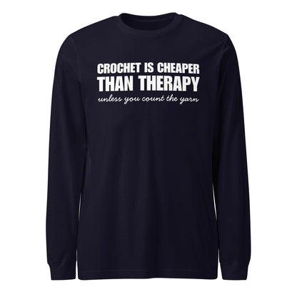 Crocheting is Cheaper Long Sleeve Tee Navy / XS