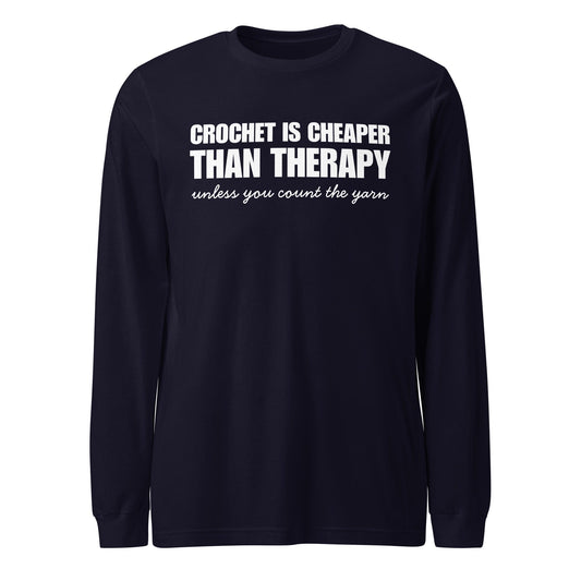 Crocheting is Cheaper Long Sleeve Tee Navy / XS