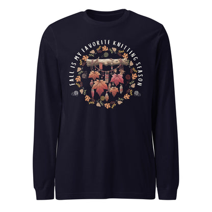 Fall is my Knitting Season Long Sleeve Tee Navy / XS