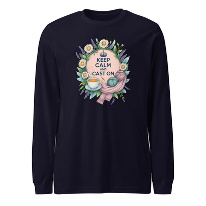 Keep Calm and Cast On Long Sleeve Tee Navy / XS