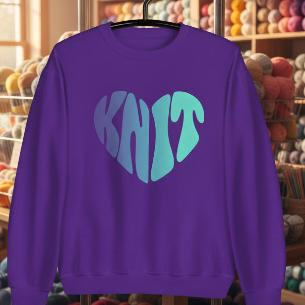 Blue Knit Heart Sweatshirt Purple / S