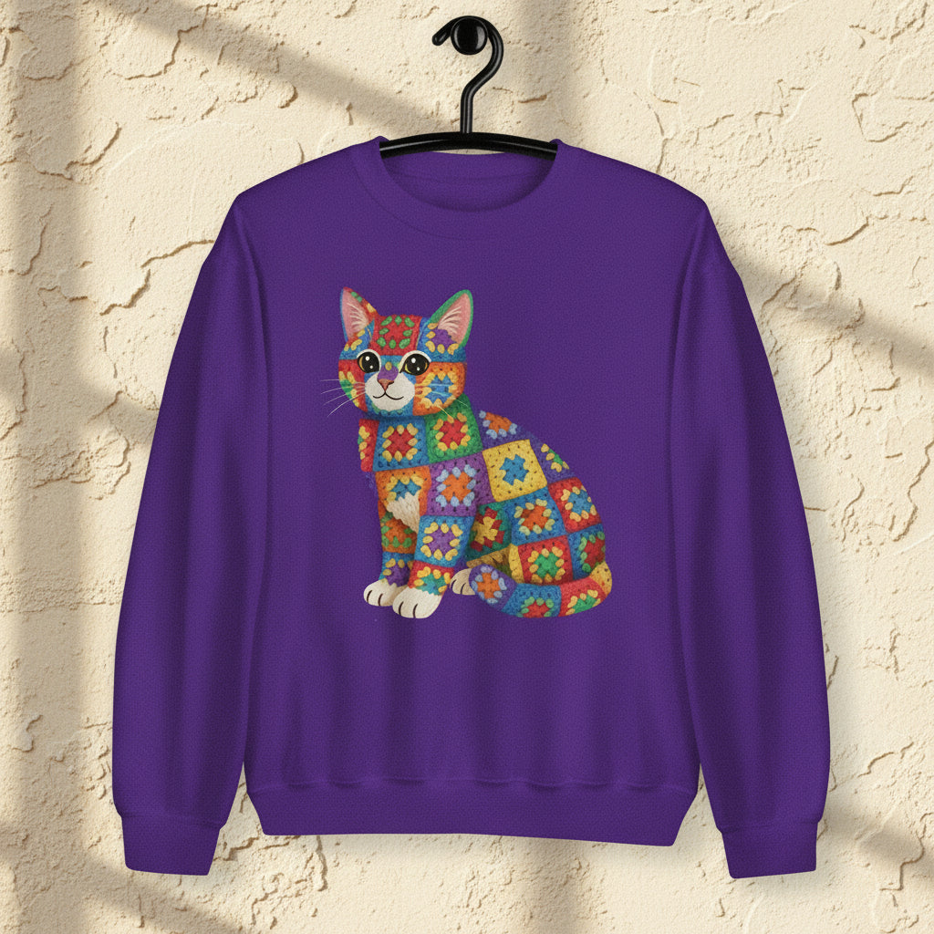 Crochet Cat Sweatshirt Purple / S