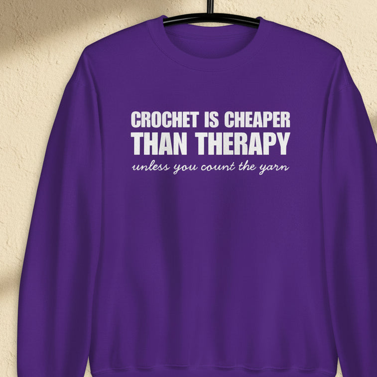 Crochet is Cheaper Sweatshirt Purple / S