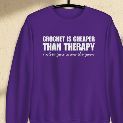Crochet is Cheaper Sweatshirt Purple / S