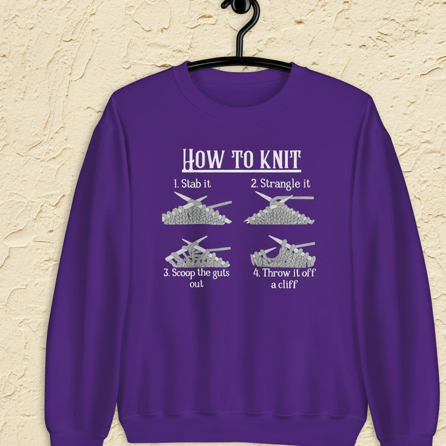 Funny How to Knit Sweatshirt Purple / S