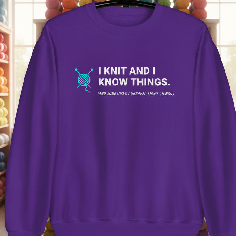 I Knit & Know Things Sweatshirt Purple / S
