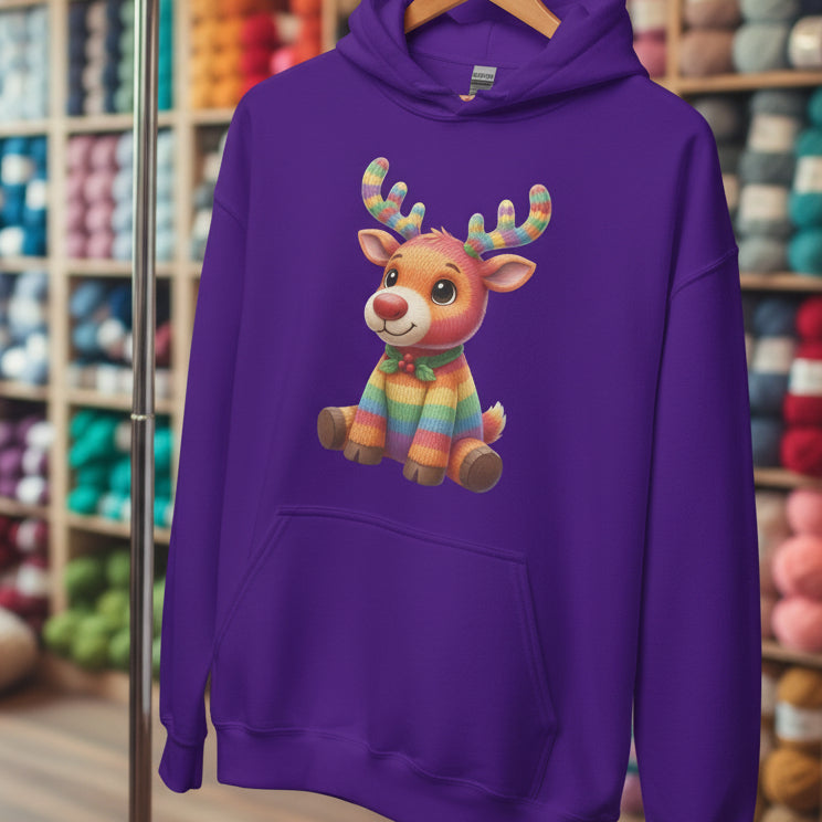 Knitted Reindeer Hoodie Purple / S
