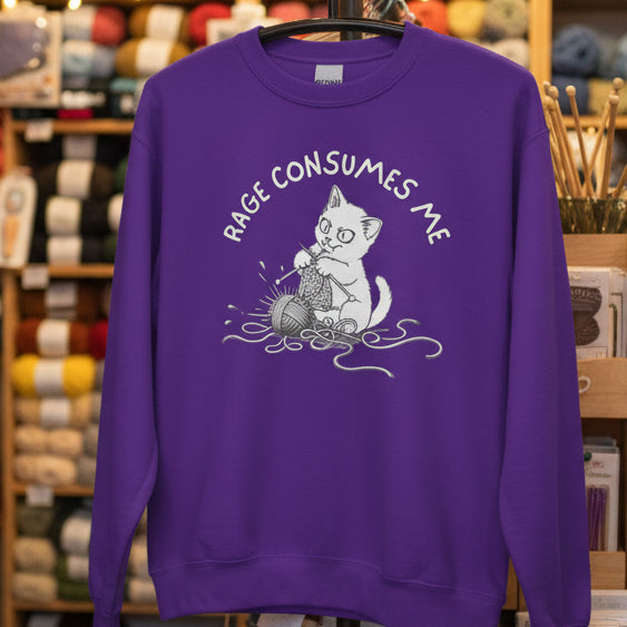 Knitting Rage Consumes Me Sweatshirt Purple / S