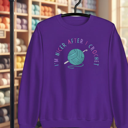Nicer After I Crochet Sweatshirt Purple / S