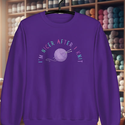 Nicer After I Knit Sweatshirt Purple / S