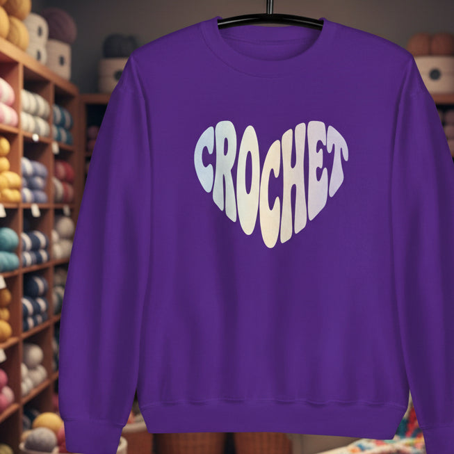 Pastel Crochet Heart Sweatshirt Purple / S