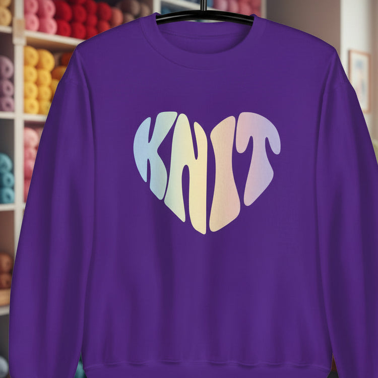 Pastel Knit Heart Sweatshirt Purple / S