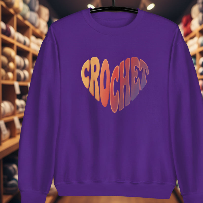 Sunset Crochet Heart Sweatshirt Purple / S