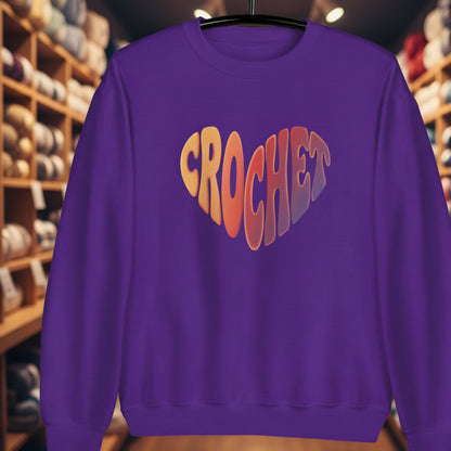 Sunset Crochet Heart Sweatshirt Purple / S