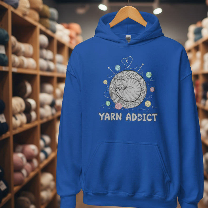 Yarn Addict Sketch Hoodie Royal / S