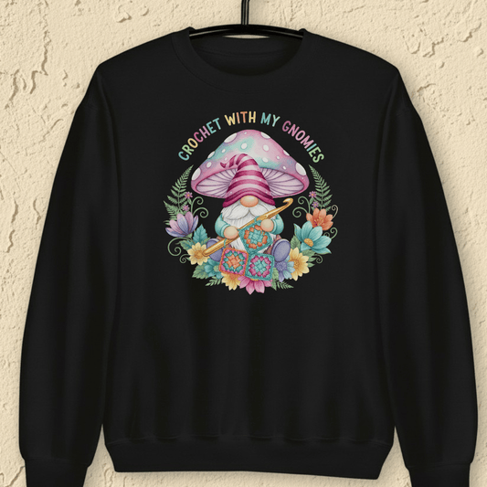 Crochet With My Gnomies Sweatshirt Black / S