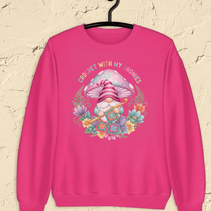 Crochet With My Gnomies Sweatshirt Bright Pink / S