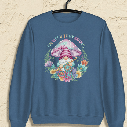 Crochet With My Gnomies Sweatshirt Indigo Blue / S