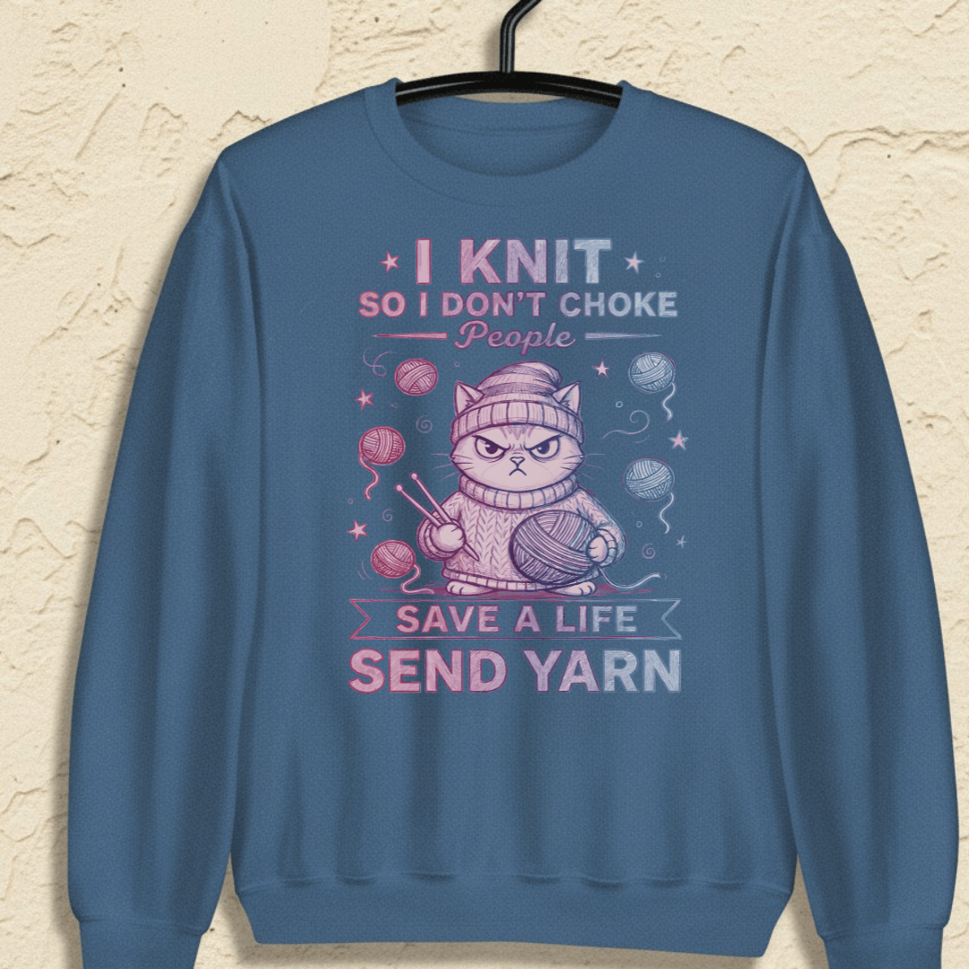 I Knit So I Don't Choke People Sweatshirt Indigo Blue / S