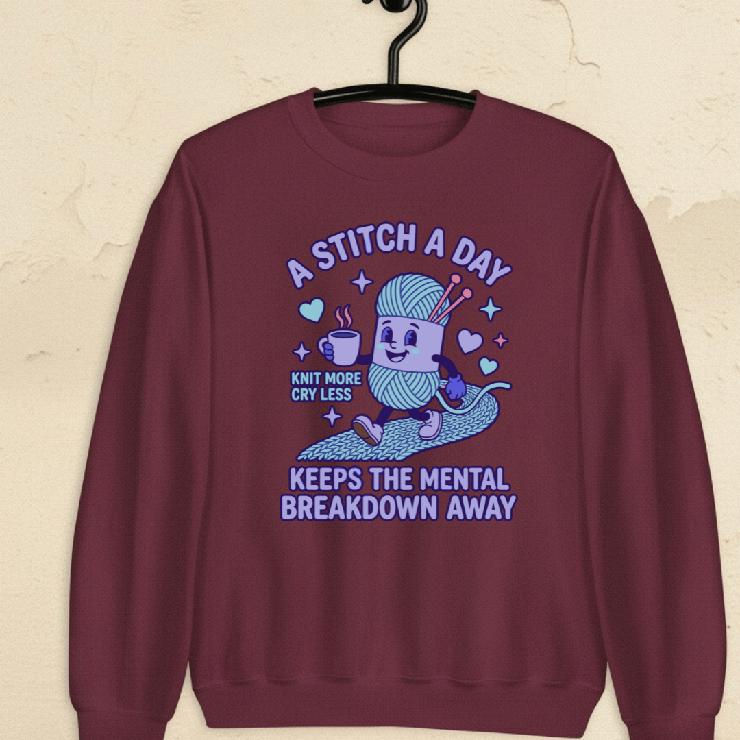 A Stitch A Day Sweatshirt Maroon / S