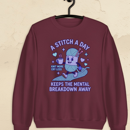 A Stitch A Day Sweatshirt Maroon / S