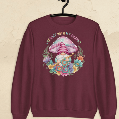 Crochet With My Gnomies Sweatshirt Maroon / S