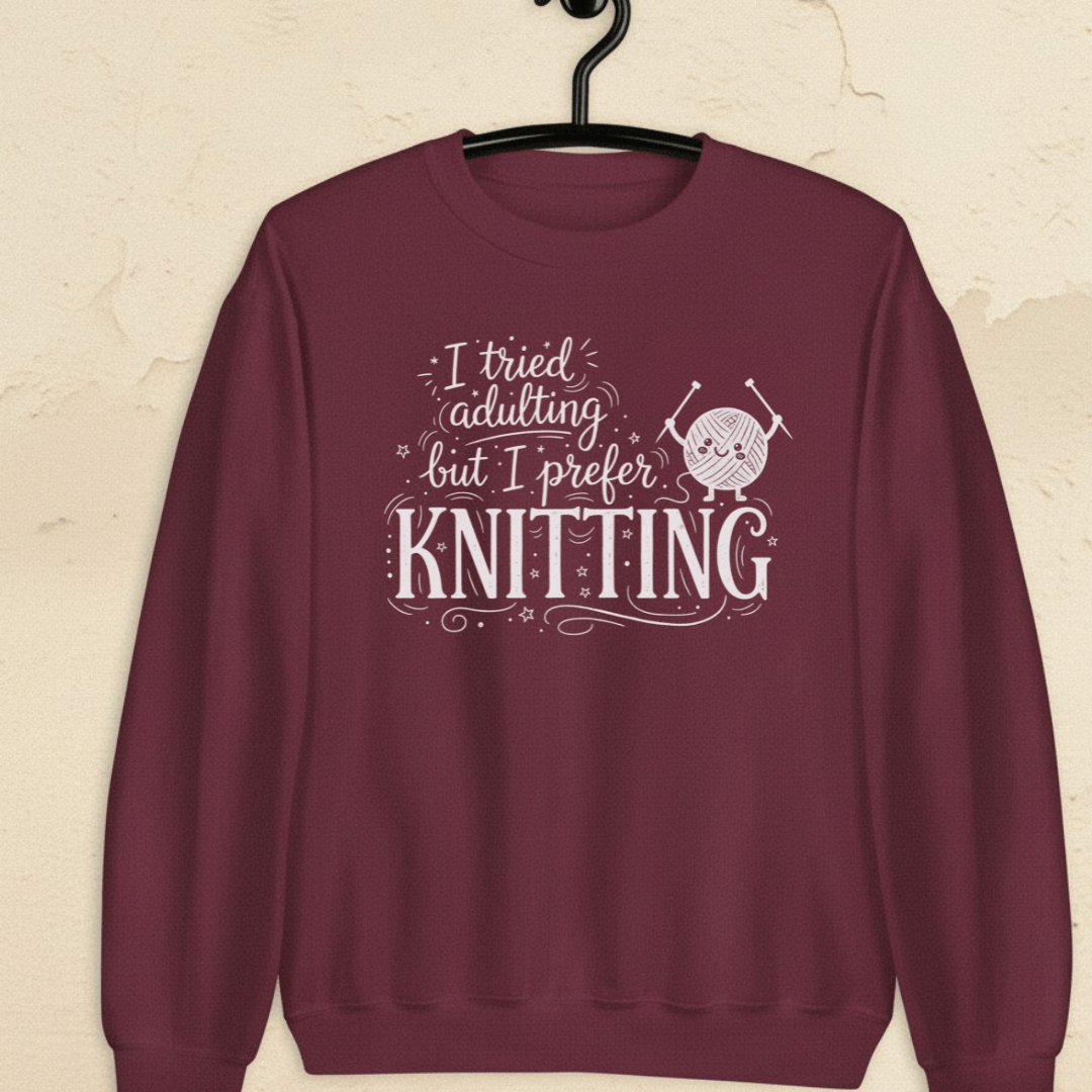 I Prefer Knitting Sweatshirt Maroon / S