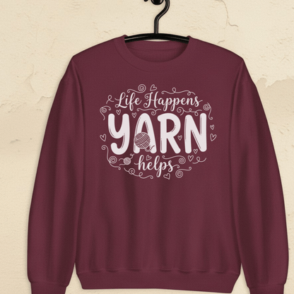 Life Happens, Yarn Helps Sweatshirt Maroon / S