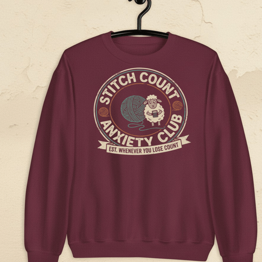 Stitch Count Anxiety Club Sweatshirt Maroon / S