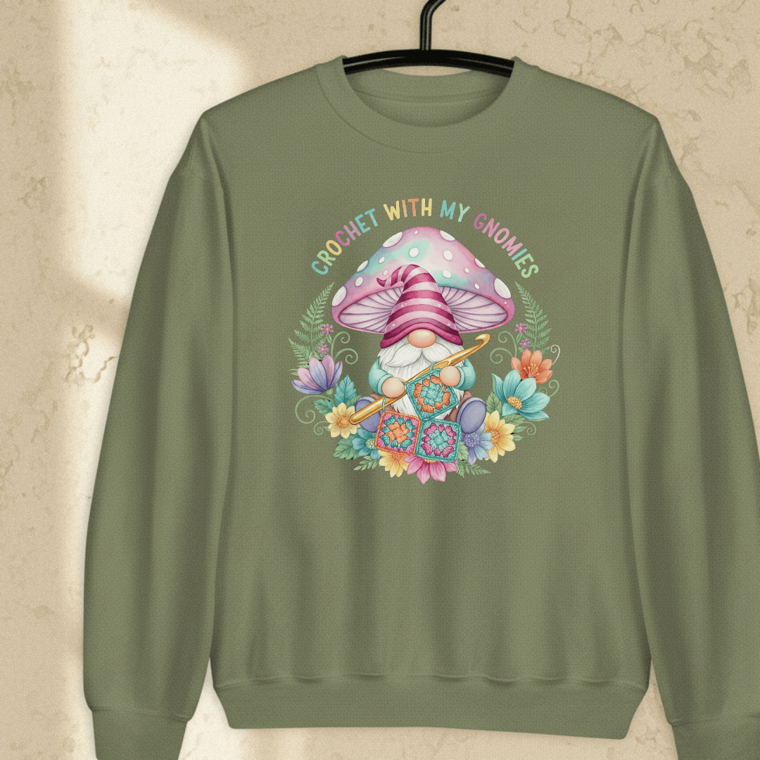 Crochet With My Gnomies Sweatshirt Military Green / S