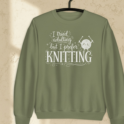 I Prefer Knitting Sweatshirt Military Green / S
