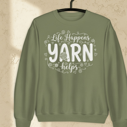Life Happens, Yarn Helps Sweatshirt Military Green / S