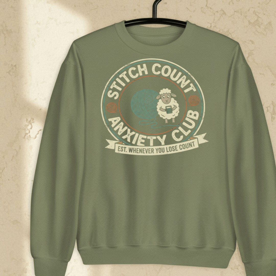 Stitch Count Anxiety Club Sweatshirt Military Green / S