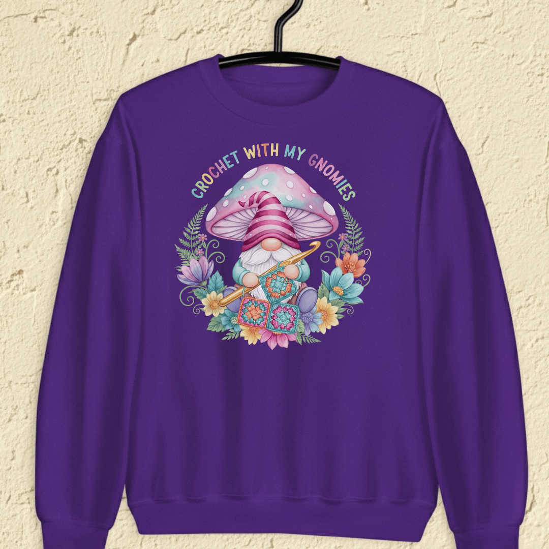 Crochet With My Gnomies Sweatshirt Purple / S