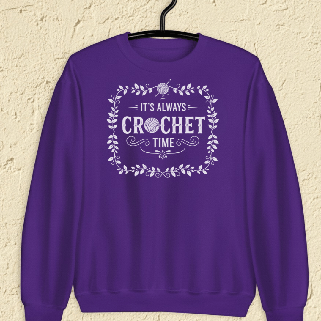It's Always Crochet Time Sweatshirt Purple / S