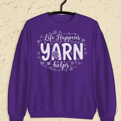 Life Happens, Yarn Helps Sweatshirt Purple / S