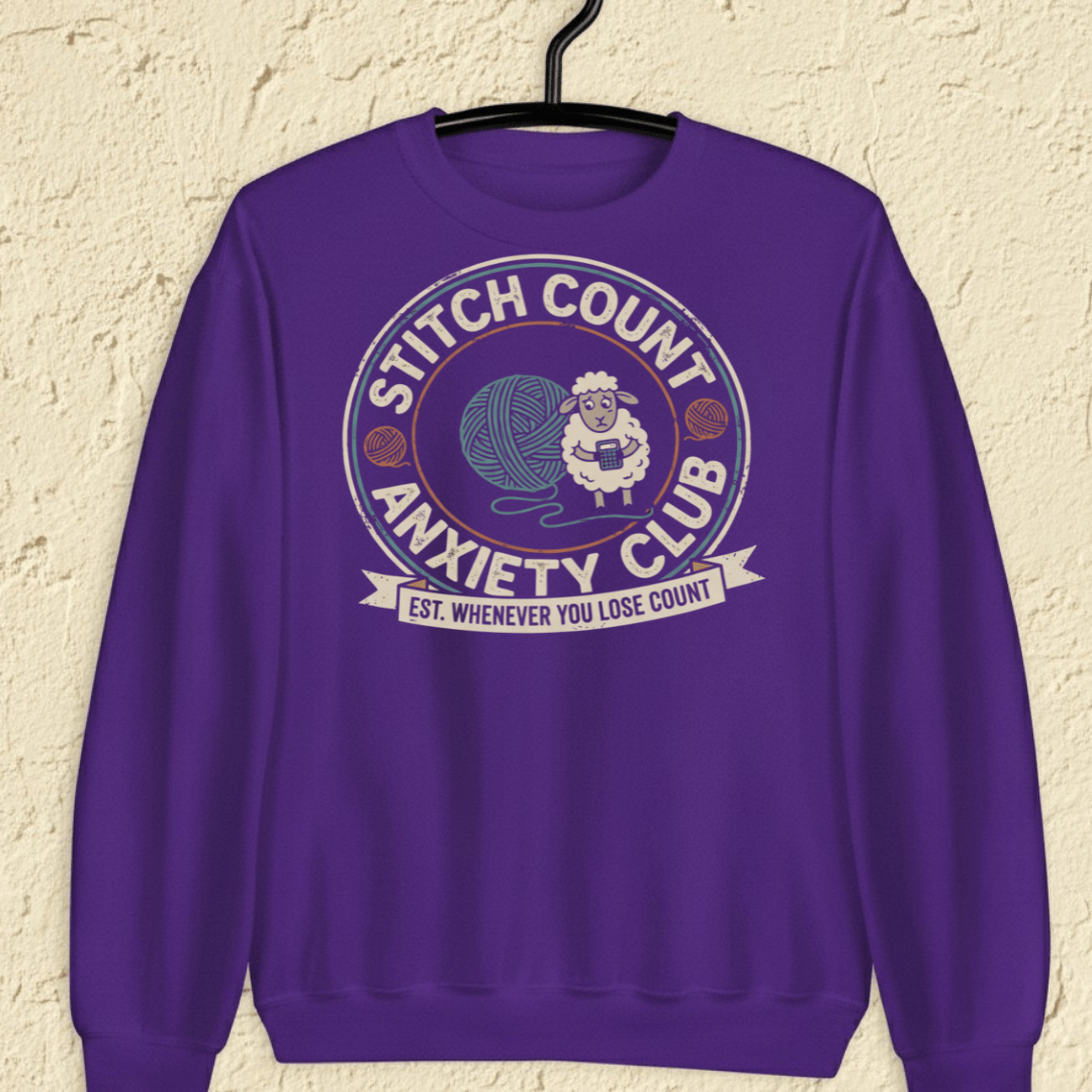 Stitch Count Anxiety Club Sweatshirt Purple / S