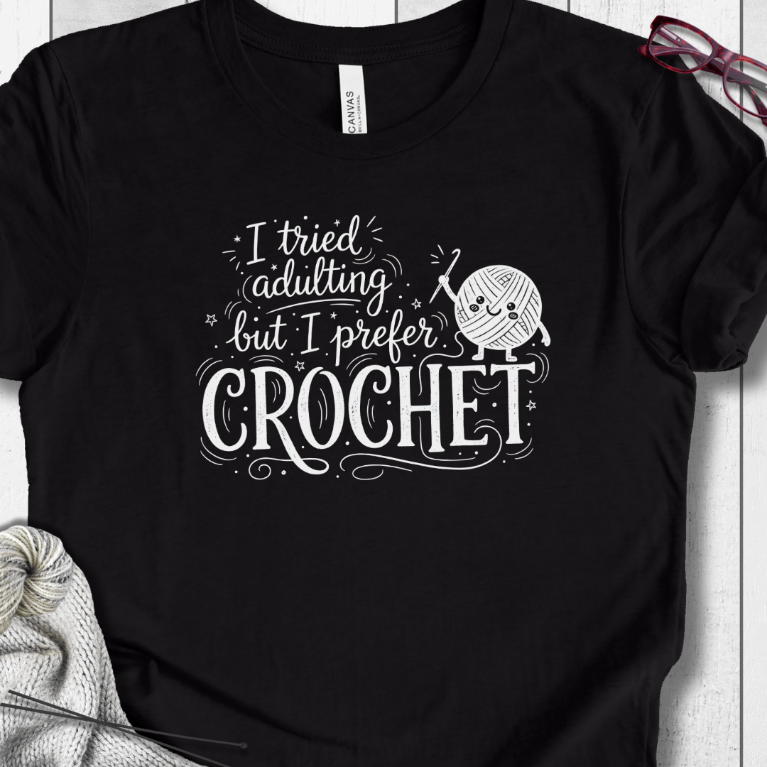 I Prefer Crochet T-Shirt Black Heather / XS